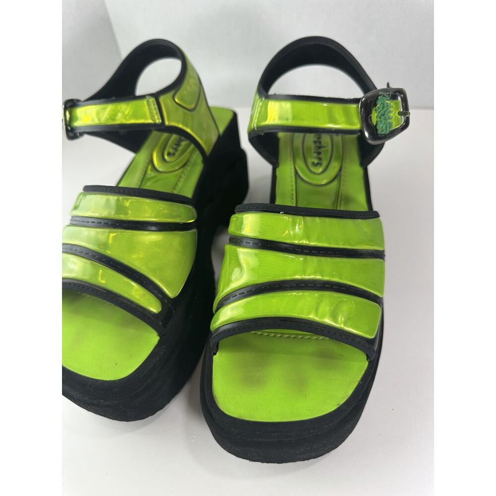 *Damaged* Rare Vtg 90s Skechers Platform Lime Green Chunky Sandals 10 Y2K Rave - Picture 3 of 16